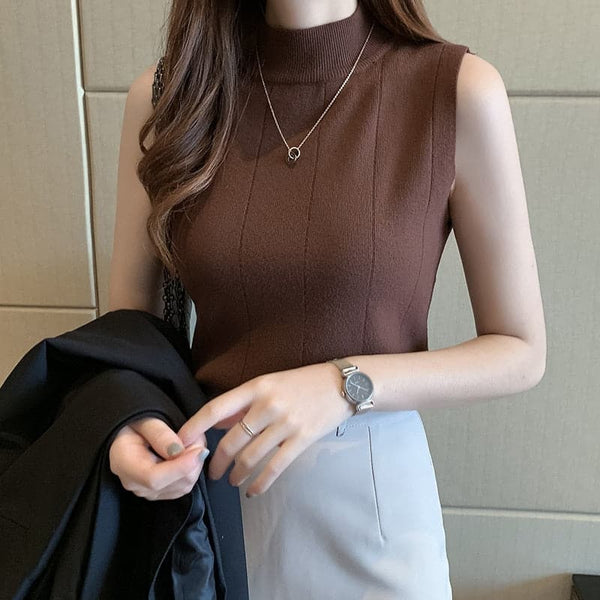 Korean Fashion Ladies Tops Summer Women Tops New 2021 Casual Clothes  Sleeveless Solid Women Blouse Knit Elastic Blusas 8623 50