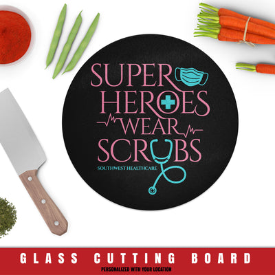 Superheroes Round Glass Cutting Board