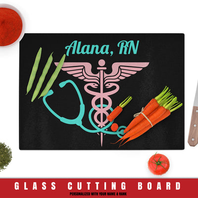 Nurse Badge Rectangle Glass Cutting Board