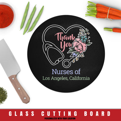 Nurse Heart Round Glass Cutting Board