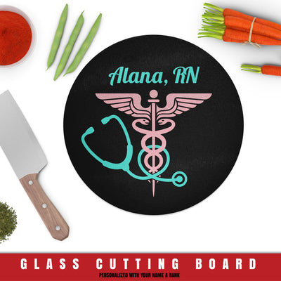 Nurse Badge Round Glass Cutting Board