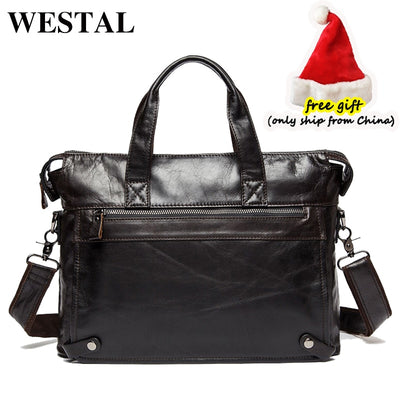 WESTAL Men&#39;s Leather Handbags Totes Bags Men Leather Laptop Bags Men&#39;s Shoulder Bag Business Briefcases Crossbody Messenger Bag