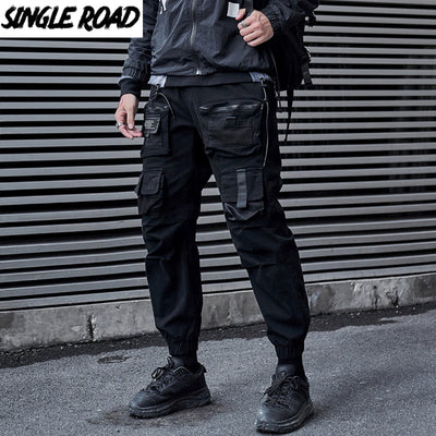 Single Road Mens Cargo Pants Men Fashion 2022 Black Baggy Joggers Techwear Men Hip Hop Harajuku Streetwear Trousers Cotton Pants