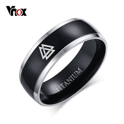 Vnox 8mm Viking Rune Ring for Men Black Titanium Casual Light Nordic Male Accessories Mythology Amulet Jewelry