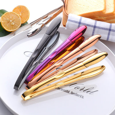 1/2PCS Gold Ice Tongs Stainless Steel BBQ Tong Food Serving Clever Salad Bread Meat Fruit Clamp Kitchen Clip Cooking Utensils