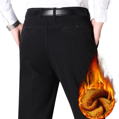 Autumn Winter Men Warm Fleece Classic Black Cotton Pants Mens Business Loose Long Trousers Quality Casual Work Pants Overalls