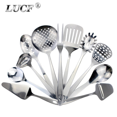 LUCF Stainless Steel Powerful Kitchenware Ladle/Rice Spoon/Skimmer/Spatula/Masher Salad Fork Cooking Baking Utensils For Kitchen