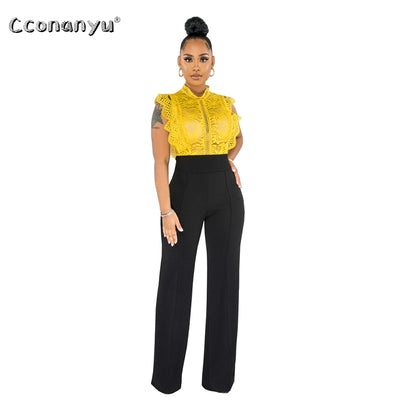 Spring Autumn Straight-leg Pants High Waisted Black Yellow Office Pants Trousers Women Mujer Pantalones Wide Leg Pants Clothes