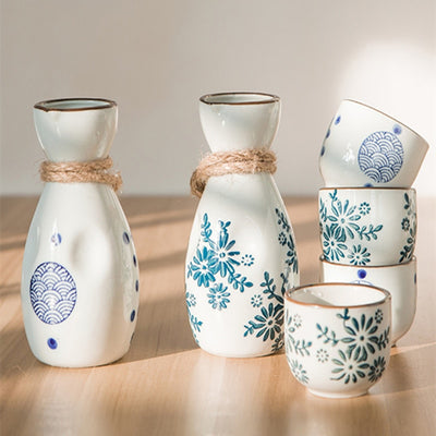 1 Set Vintage Japanese Sake 1 Pot 4 Cups Set Flagon Liquor Spirits Cups Ceramic Sake Wine Set Winebowl Small Ceramic Wine Glass