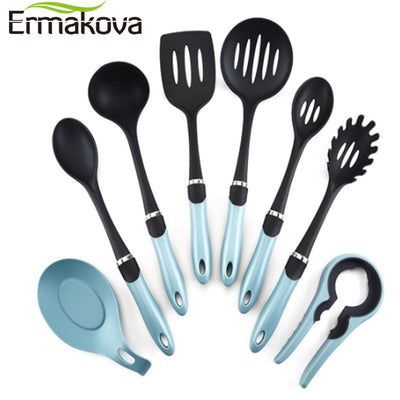 ERMAKOVA 8 Pcs Nylon Cooking Tool Kitchen Utensils Set Quality Handles Cooking Tool Non Toxic Kitchen Gadgets Nonstick Cookware