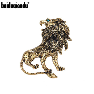 Baiduqiandu Brand New Arrival Antique Gold Color Lion Brooch Pins For Men Suit Dress Accessories