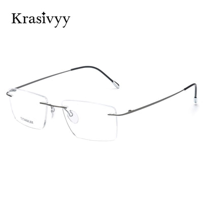 Krasivyy Titanium Glasses Frame Men 2022 New European Design Square Rimless Prescription Eyeglasses Eyewear Frame for Women