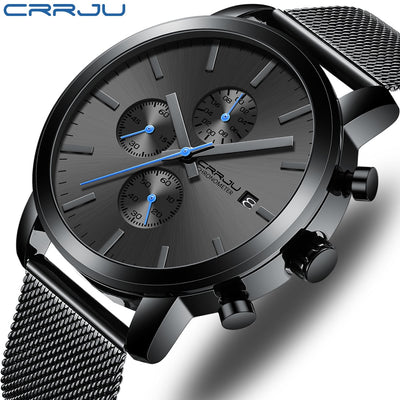 Men&#39;s Watch CRRJU Luxury Business Men Stainless Steel WristWatch Men&#39;s Military waterproof Date Quartz watches relogio masculino