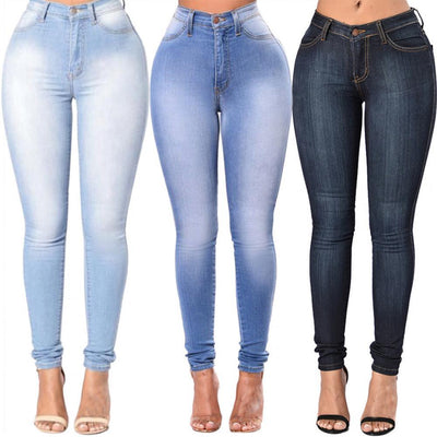 Vintage Women Jeans Slim Fit High Waist Denim Pencil Pants Bootcut Winter Pull-on Skinny Jeans Blue