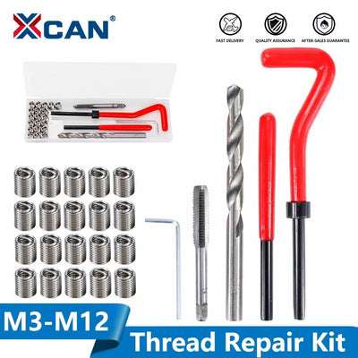 XCAN Thread Repair Tool 25pcs M3/M4/M5/M6/M7/M8/M10/M12/14 for Restoring Damaged Thread Spanner Wrench Twist Drill Bit Hand Tool