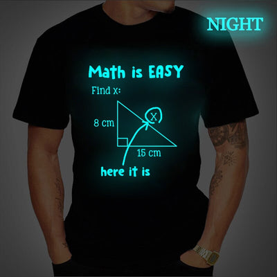 Men T Shirt Math Is Easy Here It Is Funny Math Teacher Student Letters Male T Shirt Summer Luminous Tees Streetwear T-shirt