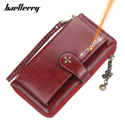 Customized Women Wallets Name Engraving Fashion Long PU Leather Quality Card Holder Classic Female Purse Zipper Wallet For Women