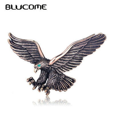 Blucome Vintage Antique Silver Color Jewelry Flying Eagle Brooch Men Boys Suit Scarf Accessories Bird Pins Birthday Party Gift