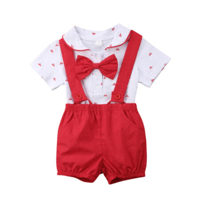 Newborn Kid Baby Boy Outfit Clothes Romper Jumpsuit +Overalls Pants 2PCS Gentleman Set Size 0-24M