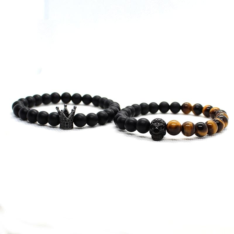 8Mm Black Lava Stone Beads Bracelet Set Skull Men Bracelets for Women  Jewelery