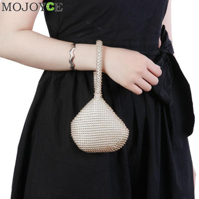 Metal Clutch Bags for Women Ladies Small  Fashion Day Clutches Pearl Beaded Purse for Dinner Party Metallic Handbags