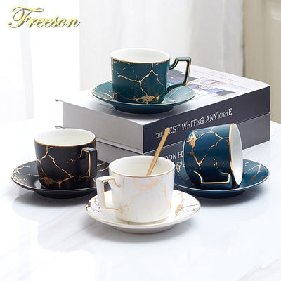 Marble Ceramic Coffee Cup Saucer Spoon Set 200ml Nordic Tea Cup Matt Porcelain Tea Set Advanced Teacup Cafe Espresso Cup