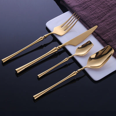 24 Pcs Stainless Steel Tableware Cutlery Set Dinnerware Knife Spoon and Fork Set Korean Food Cutlery Gold Kitchen Accessories