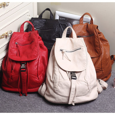 Luxury Famous Brand Designer Washed Leather Women Backpack Female Casual Shoulders Bag Teenager School Bag Fashion Women&#39;s Bags