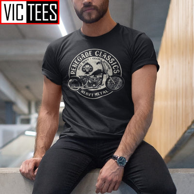 Men&#39;s Vintage Motorcycle USA T Shirt Heavy Metal Men Tees Crew Collar Top 100% Cotton Retro T-Shirt