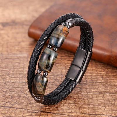 High Quality Tiger Eye Stone Bracelets For Men Geometric Natural Stone Beads Leather Rope Bangles 2020 Men&#39;s Jewelry Accessories