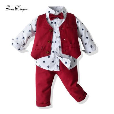 Tem Doger 2020 Autumn Baby Boys Clothes Set Tie Shirts+Pants+Vest 3PCS Set Newborn Boy Gentleman Clothes Baby Boy Outfits Suit