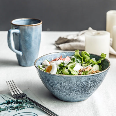 KINGLANG Nordic Style Ceramic Plate Soup Bowl Water Mug Salad Plate Steak Plate Breakfast Plate Home Tableware