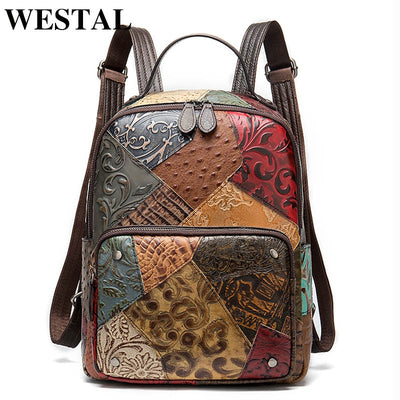 WESTAL Women&#39;s Leather Backpack Rucksack School Bags for Girls Laptop Backpacks for Women Travel Dayback New In Backpack 86343