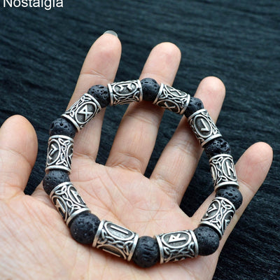 Runes Beads Lava Stone Viking Bracelet Men Women Vikings Accessories Decoracion Rune Jewelry Bangles Bracelets
