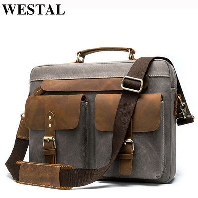 WESTAL Men Briefcases Men&#39;s Bag Genuine Leather Business Office Bags for Men Laptop Bag Leather Briefcases Male Lawyer Bags