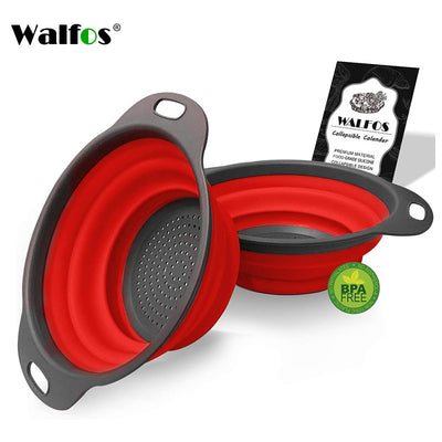 WALFOS 2 Pieces Foldable Silicone Collapsible Kitchen Colander Kitchen Tools Fruit Vegetable Strainer Drainer Washing Basket