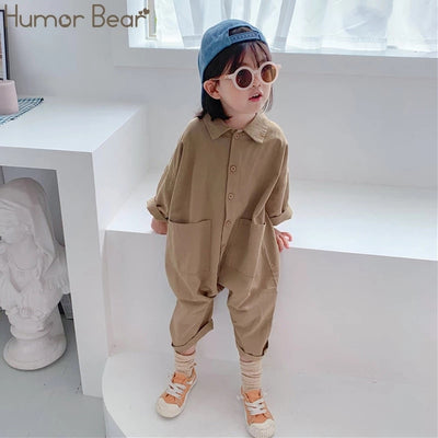 Humor Bear Children Clothing Jumpsuit Autumn Pocket Boys Girls Casual Letter Tooling Denim Kids Clothes Toddler Boys Girls