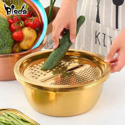 Kitchen Tool Stainless Steel Drain Pot Strainer Basket Vegetable Slicer Food Chopper Vegetable Cutter Grater Kitchen Accessories