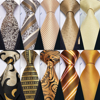 Gold Paisley Men Silk Necktie Fahsion Brooches Men Tie Handkerchief Cufflinks Sets 12 Colors Men Gifts Barry.Wang Designer