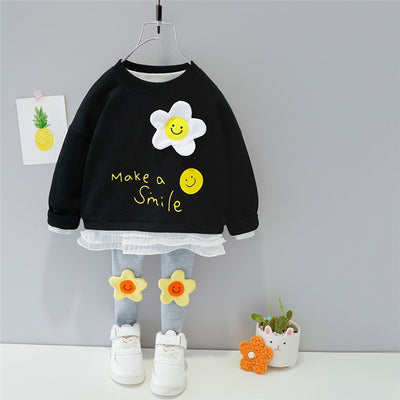 Spring Autumn Baby Girls Clothing Sets Lace Flower Princess T Shirt Pants Toddler Infant Child Kids Vacation Clothes