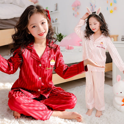 Children Pajamas Set 2021 Autumn Ice Silk Striped Kids Pyjamas For Girls Sleepwear Kids Outfits Homewear 8 10 Years Pijamas Boys