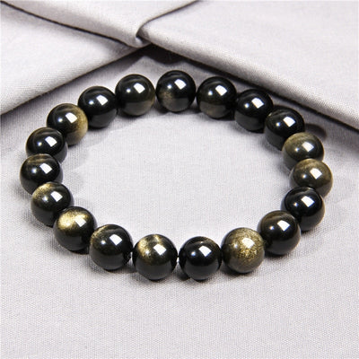 Gold Color Obsidian Bracelet Men Black Natural Stone Beaded Women Men Braslet For Male Yoga Hand Jewelry Accessories Wristband