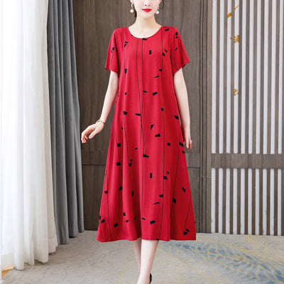 New Hot Casual Vintage Summer Dress Plus Size Dresses Vestido Print Natural Regular Short Sleeve O-neck Cotton Women Clothing