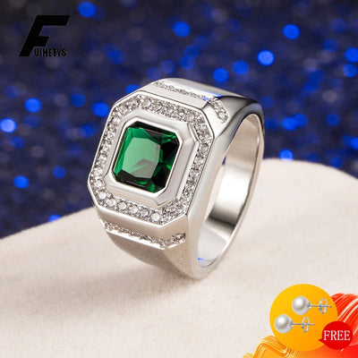 Fashion Men Ring 925 Silver Jewelry Geometric Shape Sapphire Zircon Gemstones Finger Rings for Wedding Engagement Accessories