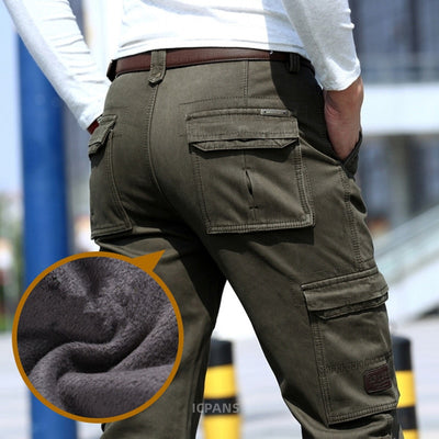 6 Pockets Fleece Warm Cargo Pants Men Clothing Thermal Work Casual Winter Pants For Men Military Black Khaki Army Trousers Male