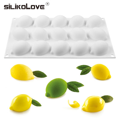 SILIKOLOVE 15 Cavity Lemon Shape Silicone Molds Cake Decorating Tools Bakeware French Dessert Mousse Cake Mold Baking Utensils