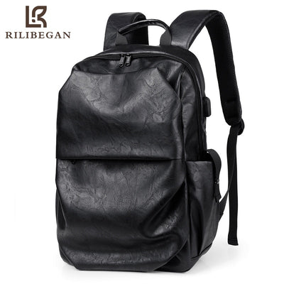 High Quality Leather PU Backpack Men USB Charging Fashion Men Backpack Bag Large Capacity Laptop Men Backpack Travel Backpack