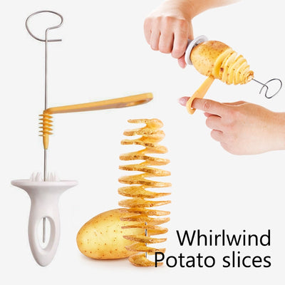 Spiral Potato Slicer Cutter Protable Rotating Potato BBQ Skewer Stainless Steel Kitchen Accessories Grill Tool Camping Supplie