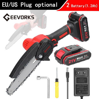 21V Two Battery Mini Electric Pruning Saw Rechargeable Saw Small Wood Spliting Chainsaw One-handed Garden Woodworking Power Tool