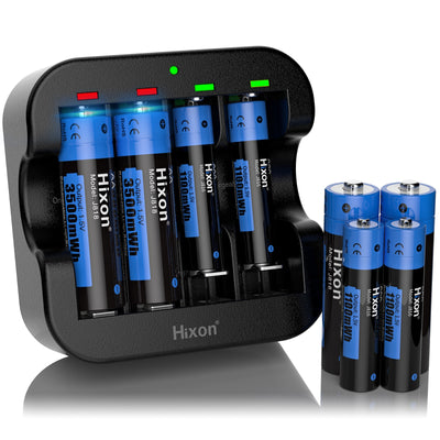 Hixon1.5V 3500mWh/1100mWh  AA &amp; AAA Li-ion Rechargeable Battery  4 Slot Charger,  Electronic Toys, Remote Controls, Cameras